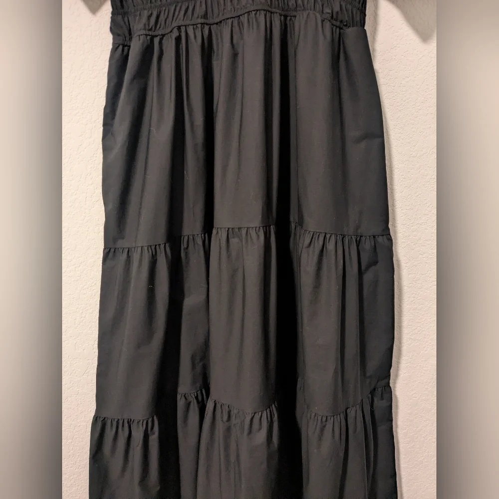 Anthropologie Black Cotton Short Sleeve Tiered A-Line Somerset Maxi Dress LG - Picture 7 of 11